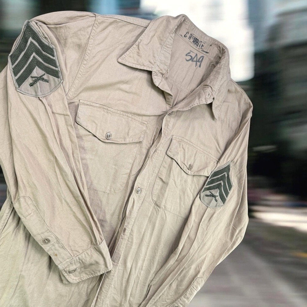 Vintage USMC Sergeant Khaki Uniform Shirt Mens M Military Issue Long‎ Sleeve Top
